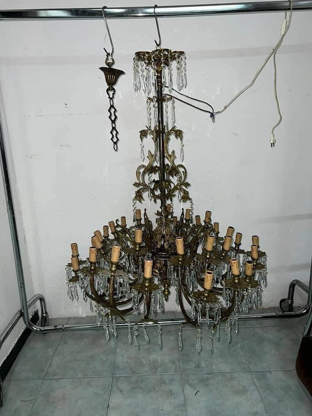 Thirty-light metal and crystal chandelier, early 20th century 3