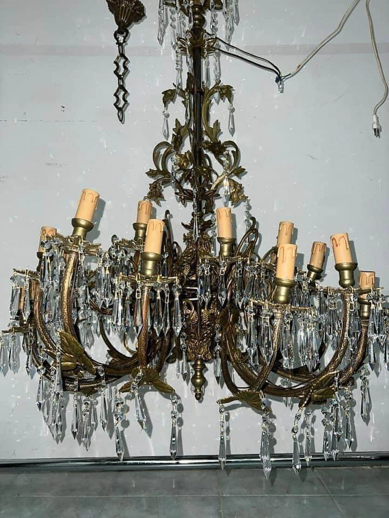 Thirty-light metal and crystal chandelier, early 20th century 4