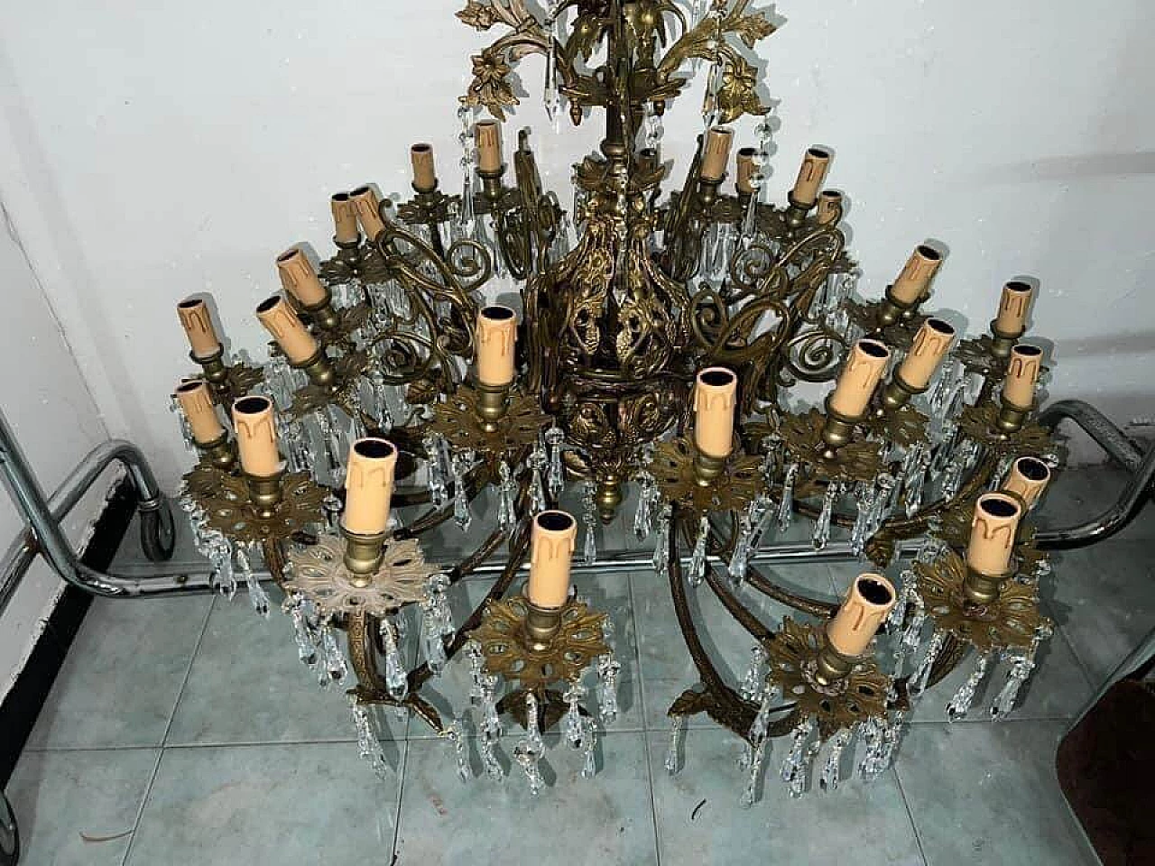 Thirty-light metal and crystal chandelier, early 20th century 6