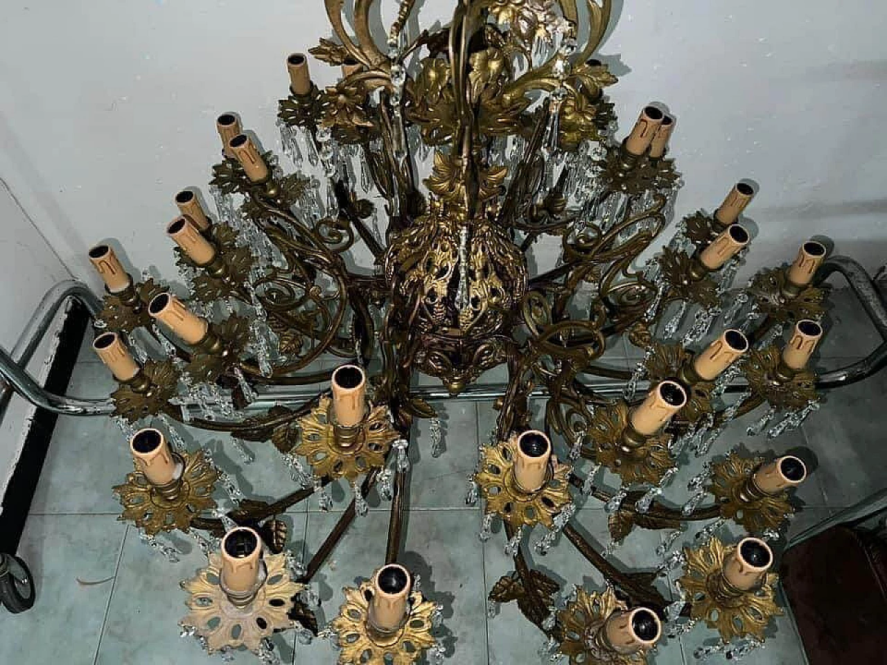 Thirty-light metal and crystal chandelier, early 20th century 9