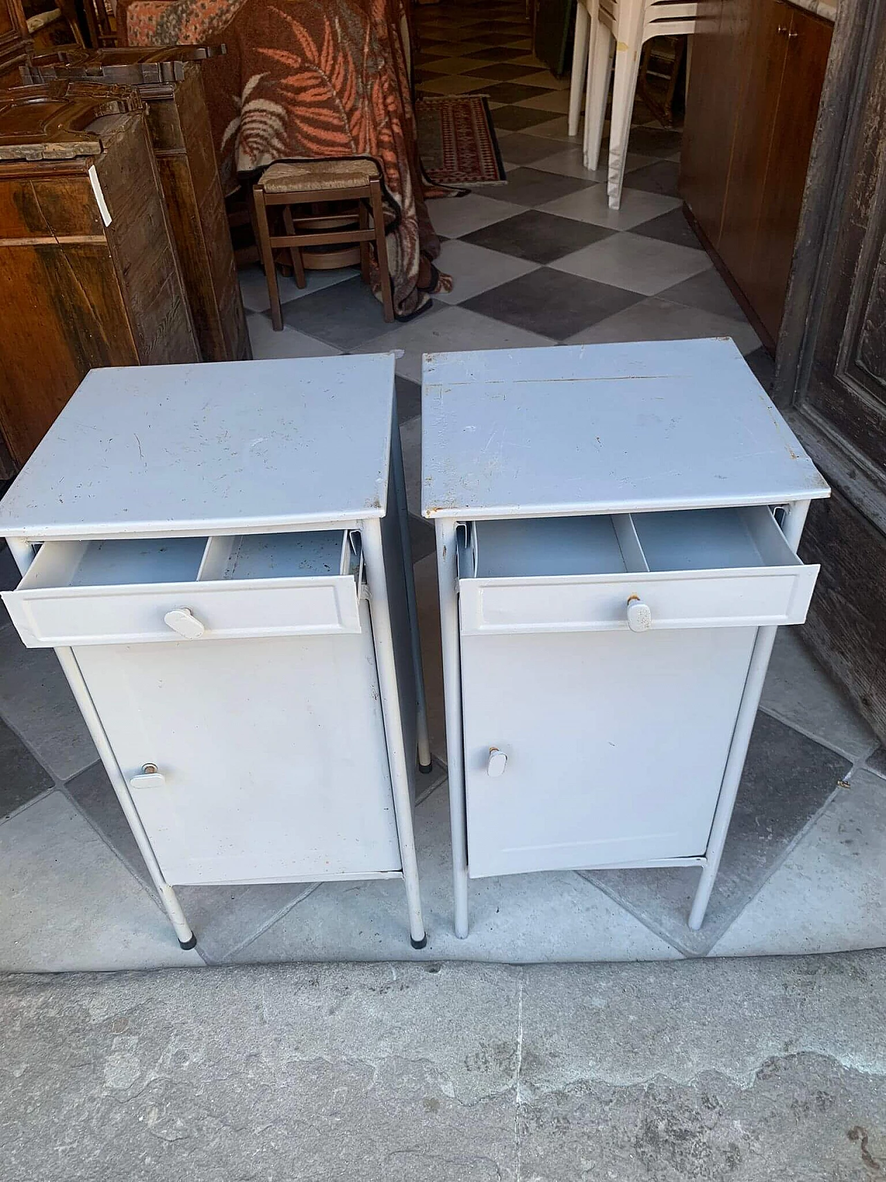 Pair of Czechoslovakian metal bedside tables 1