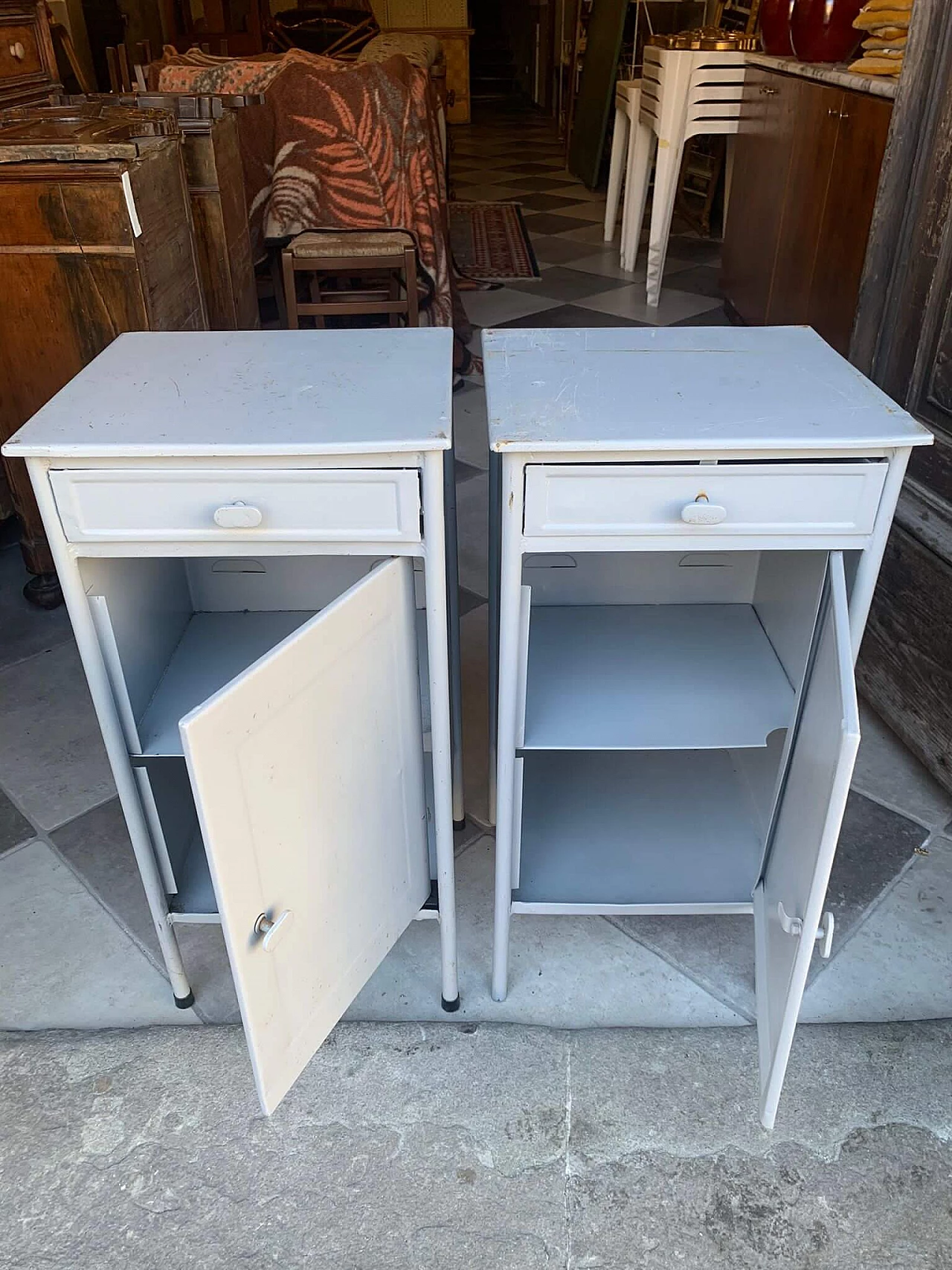 Pair of Czechoslovakian metal bedside tables 2