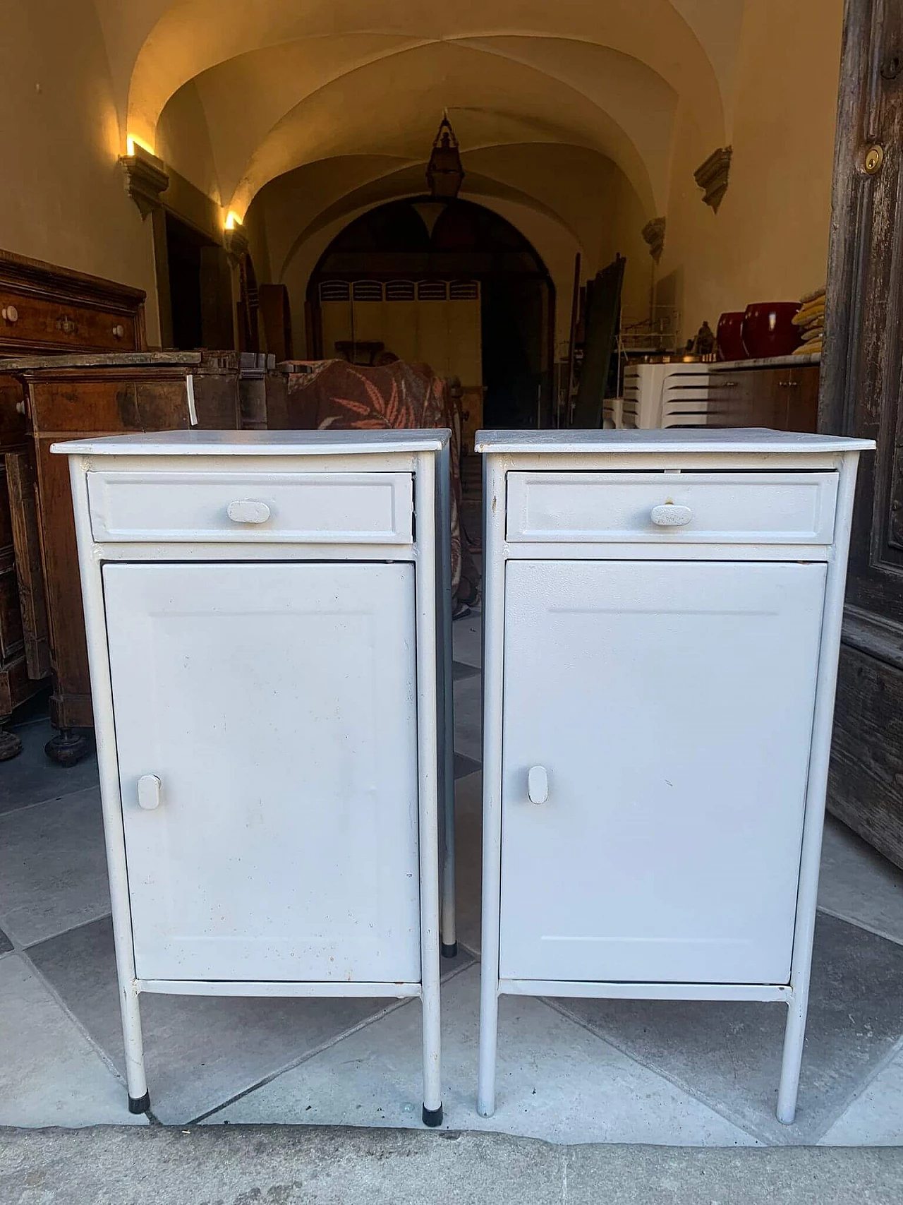 Pair of Czechoslovakian metal bedside tables 3