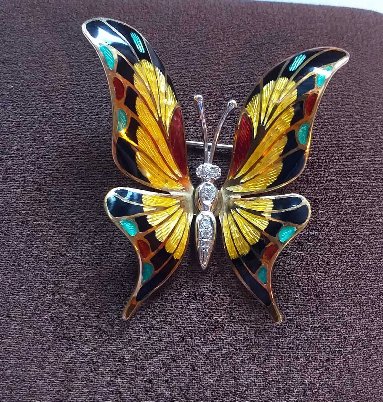 Gold, enamel and diamond butterfly brooch, 1970s 1