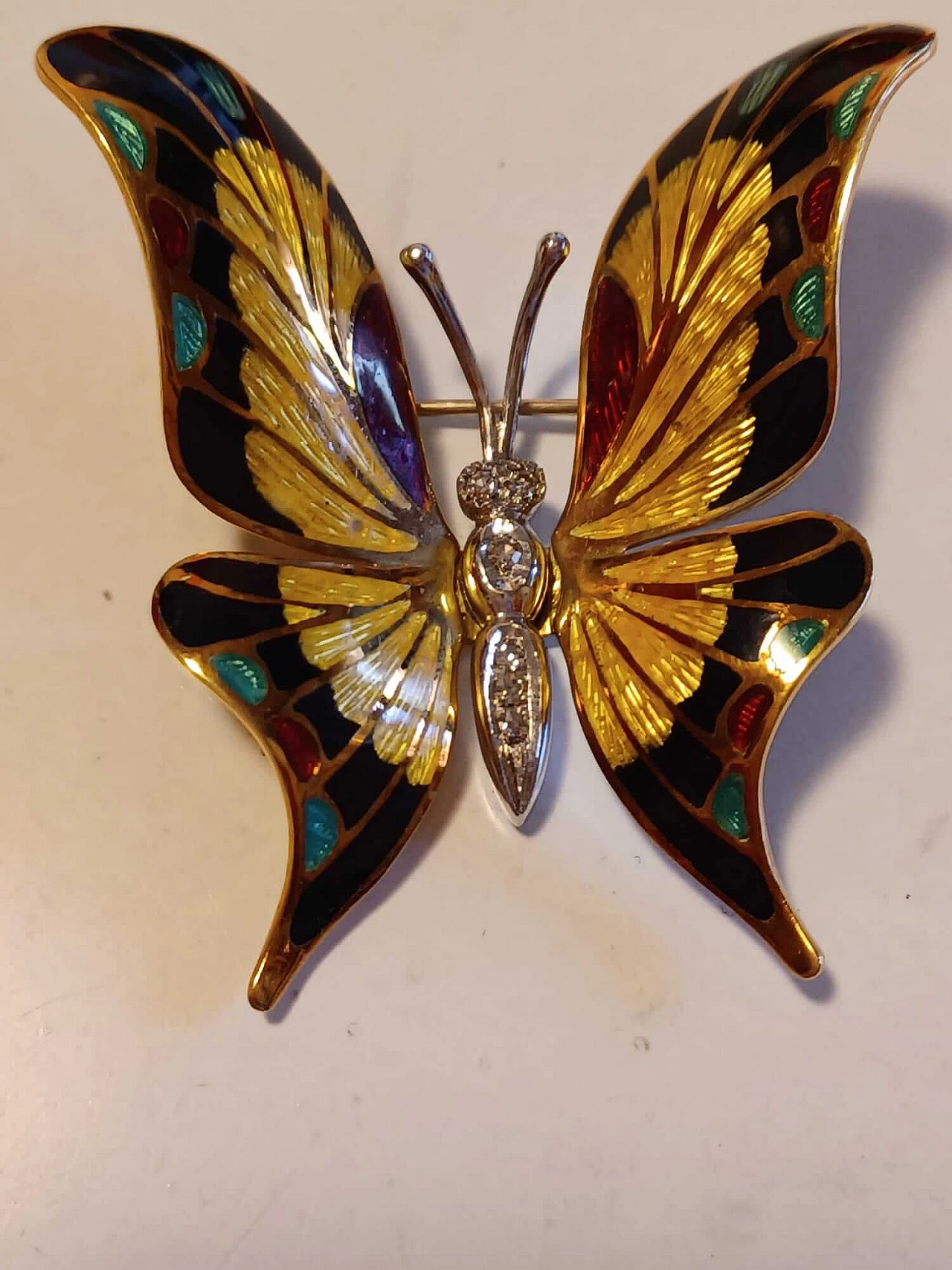 Gold, enamel and diamond butterfly brooch, 1970s 2