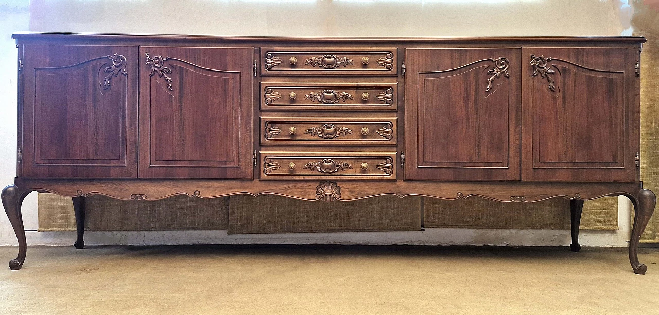 Dark stained national walnut sideboard with carvings, 1940s 1