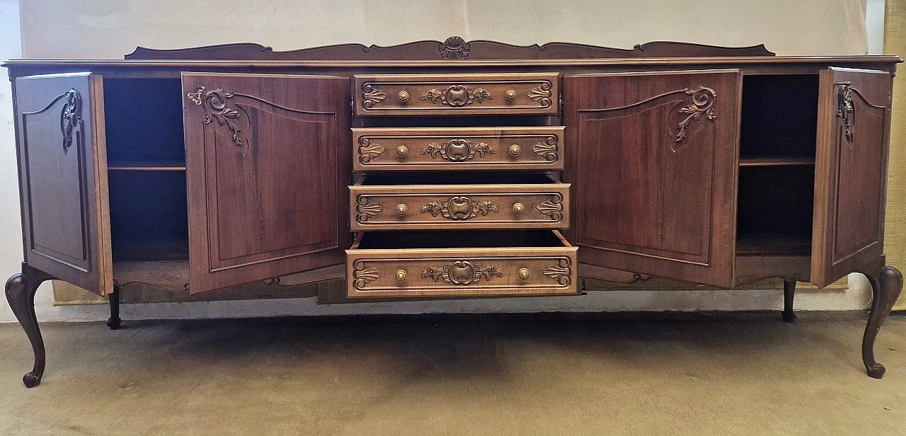 Dark stained national walnut sideboard with carvings, 1940s 2