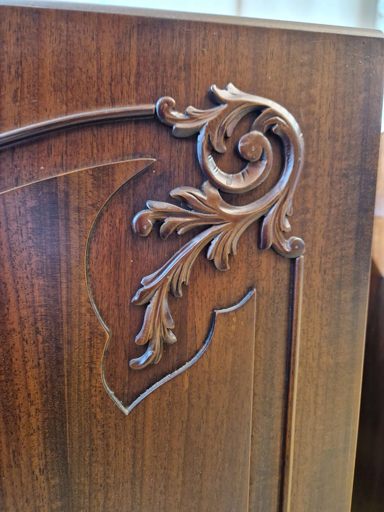 Dark stained national walnut sideboard with carvings, 1940s 5