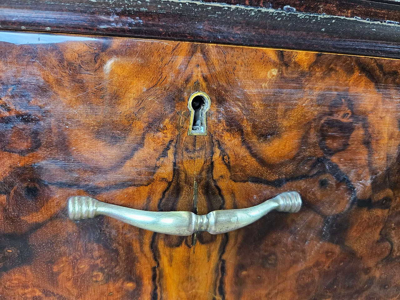 Wood and brass chest of drawers with marbled glass top, 1950s 14