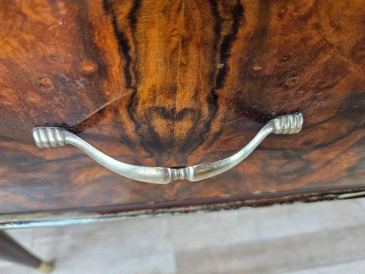 Wood and brass chest of drawers with marbled glass top, 1950s 15