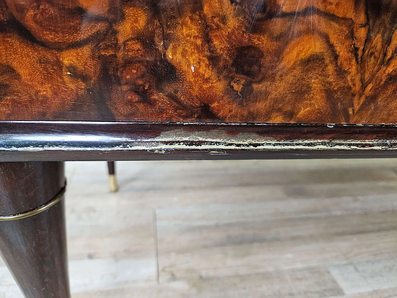 Wood and brass chest of drawers with marbled glass top, 1950s 17