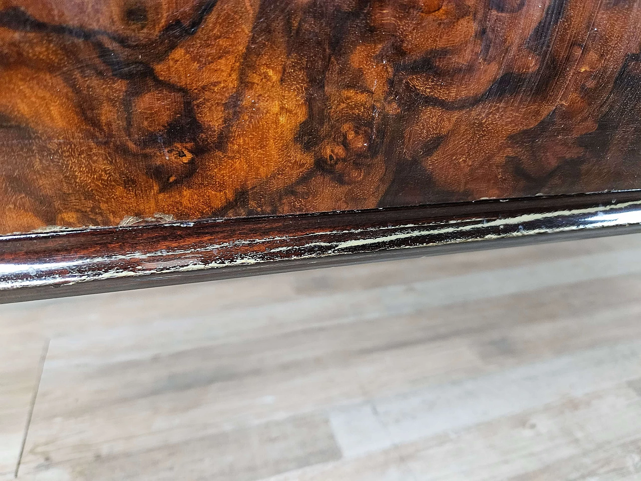 Wood and brass chest of drawers with marbled glass top, 1950s 18