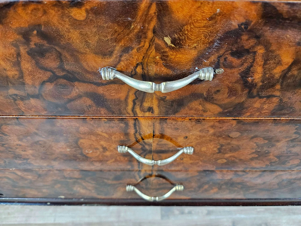 Wood and brass chest of drawers with marbled glass top, 1950s 20