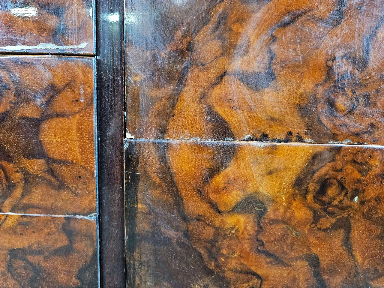 Wood and brass chest of drawers with marbled glass top, 1950s 22