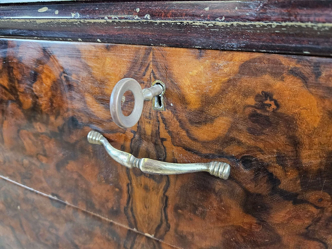 Wood and brass chest of drawers with marbled glass top, 1950s 24