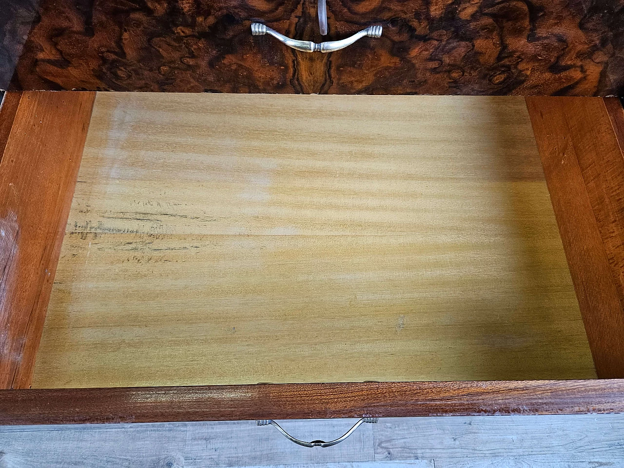 Wood and brass chest of drawers with marbled glass top, 1950s 28