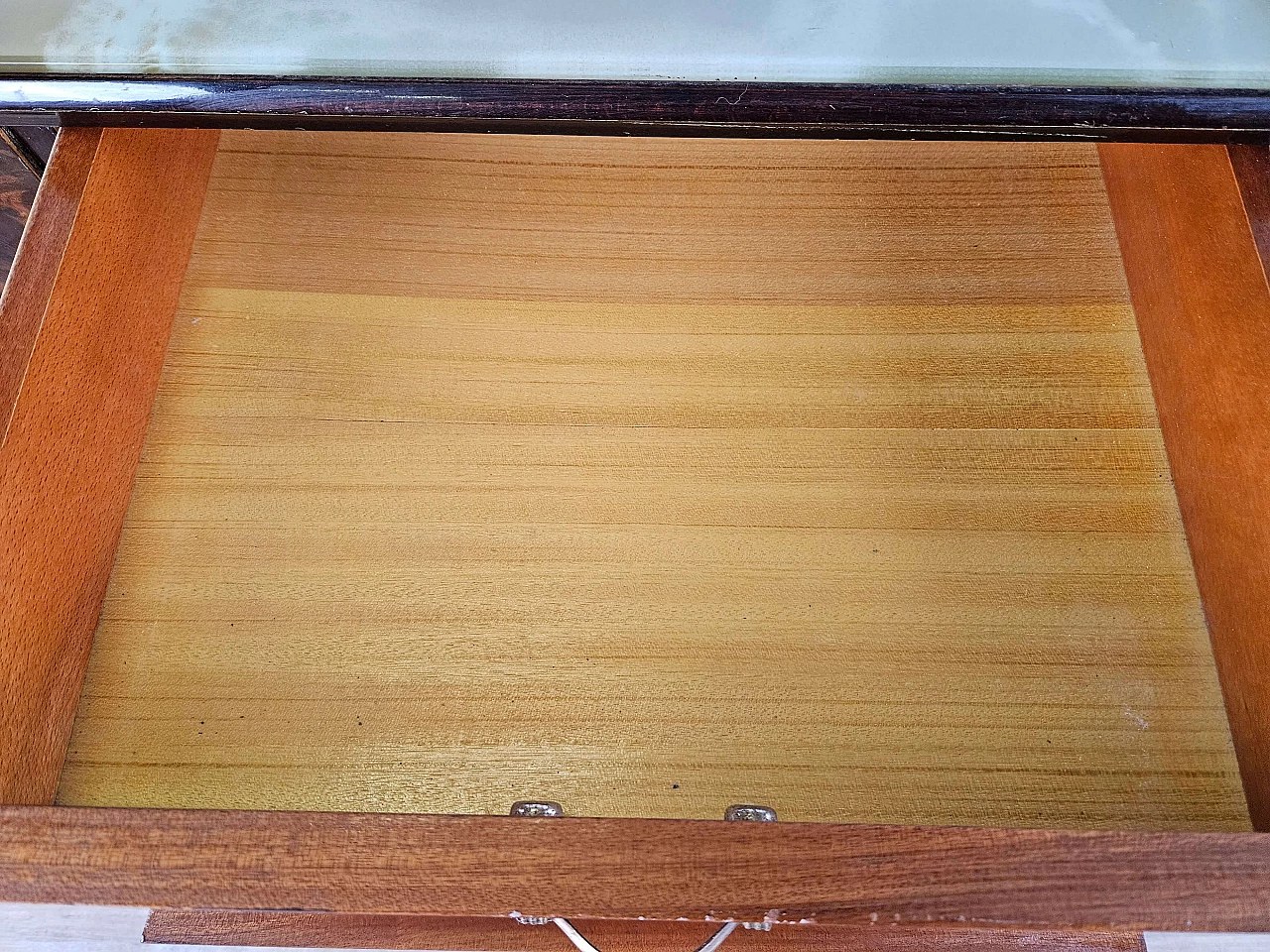 Wood and brass chest of drawers with marbled glass top, 1950s 30