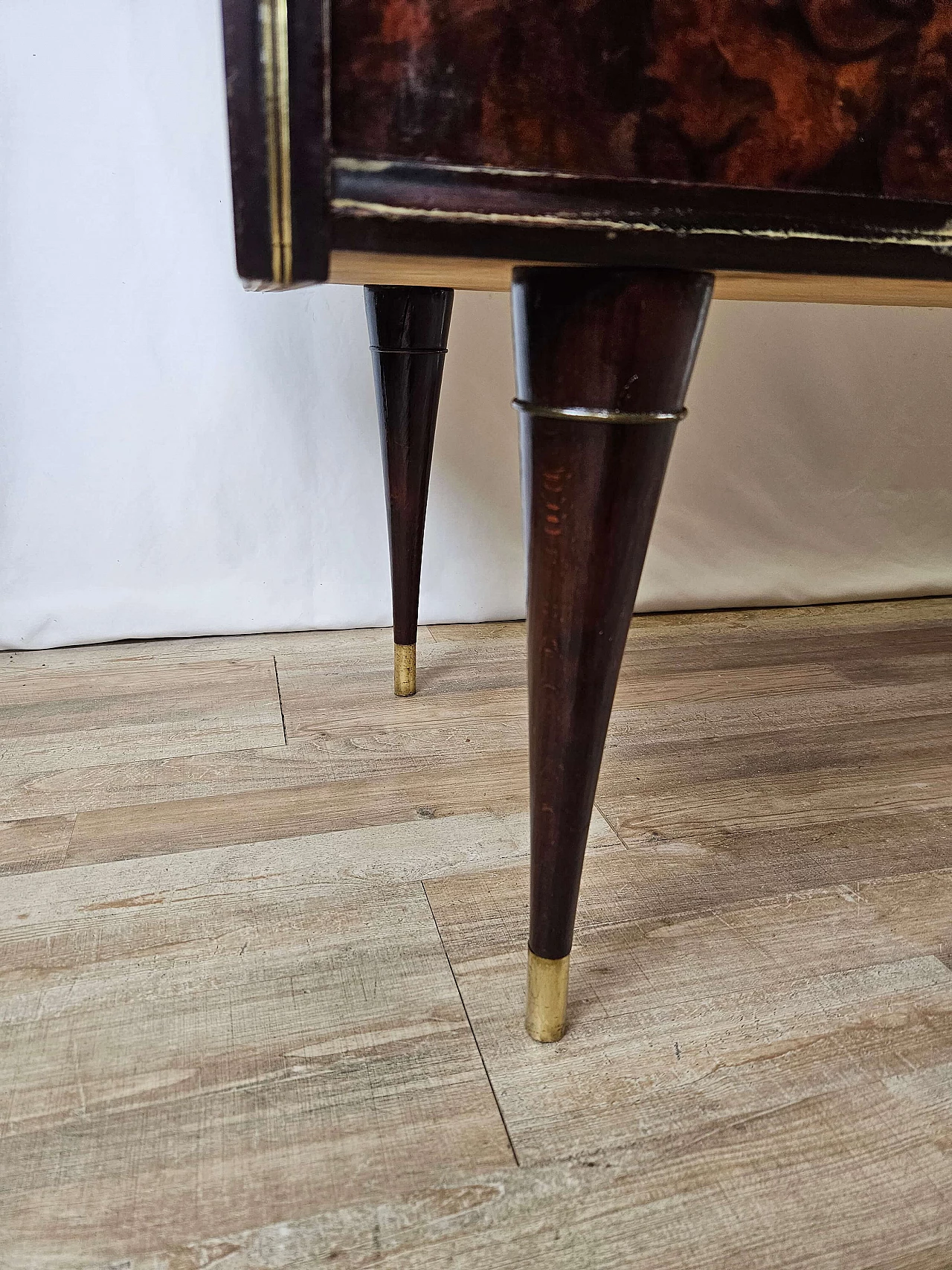 Wood and brass chest of drawers with marbled glass top, 1950s 35