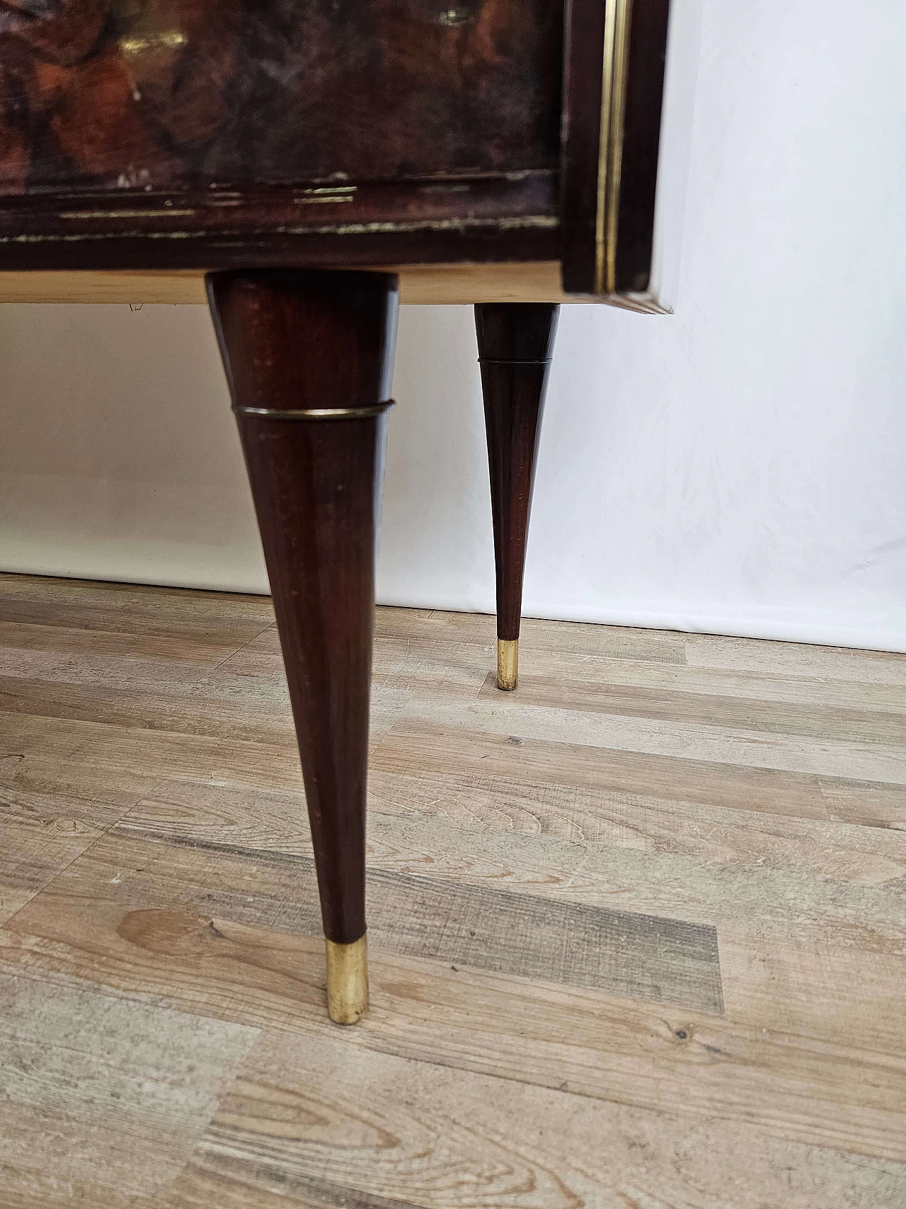 Wood and brass chest of drawers with marbled glass top, 1950s 38