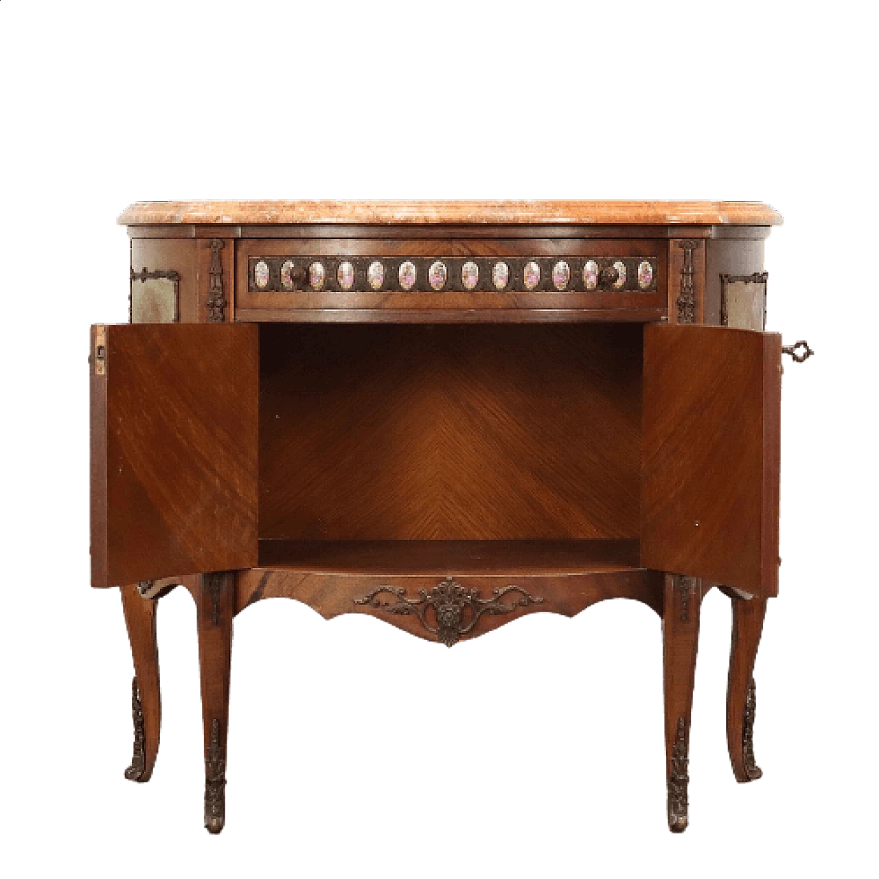 Sideboard with pink marble top and ceramic decorations, 1960s 4