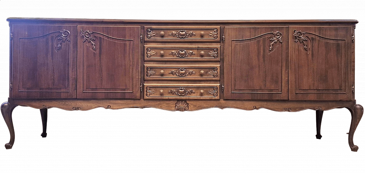 Dark stained national walnut sideboard with carvings, 1940s 7