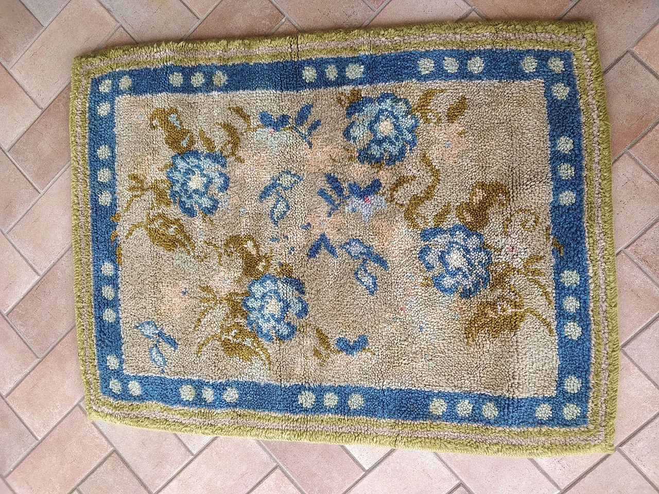 Beige and blue French Cogolin rug, 1950s 7