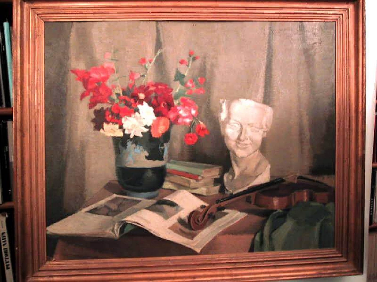 Reine Virely, still life with violin, oil painting on panel, 1937 1