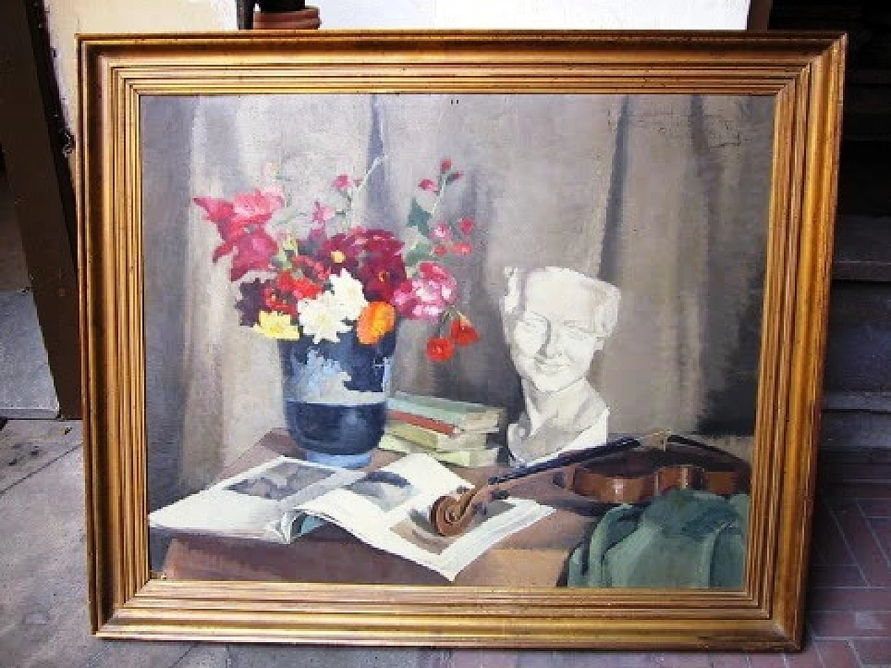 Reine Virely, still life with violin, oil painting on panel, 1937 2