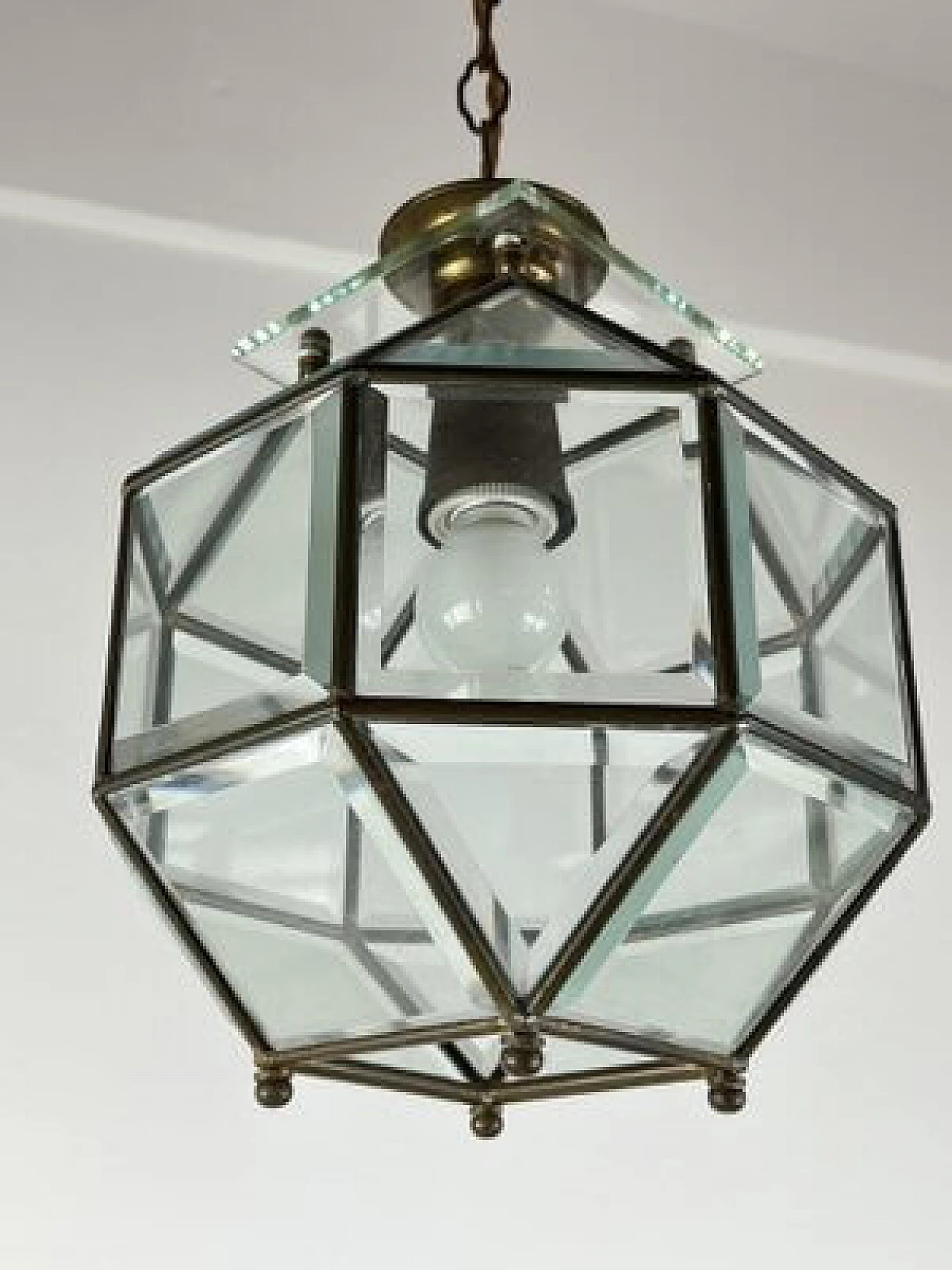 Brass Murano glass lantern chandelier, 1950s 1