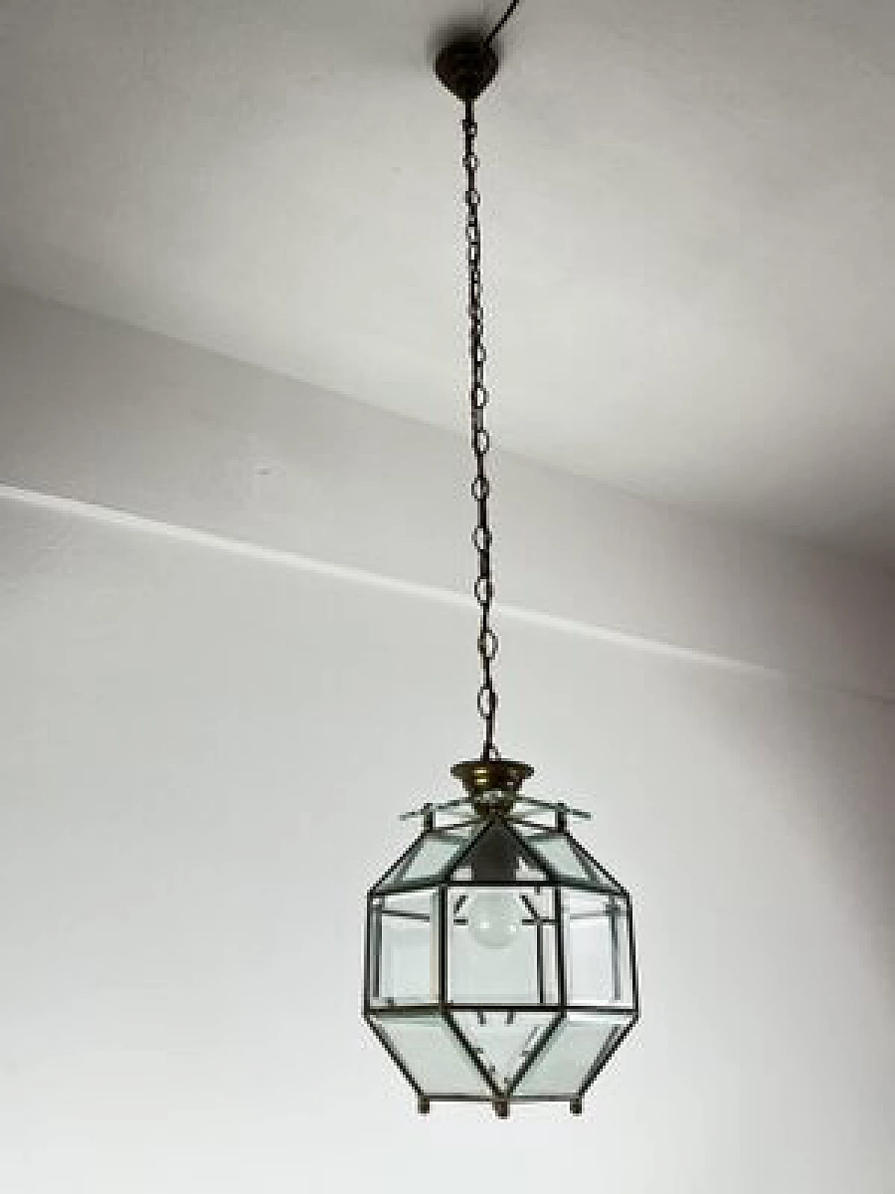 Brass Murano glass lantern chandelier, 1950s 2