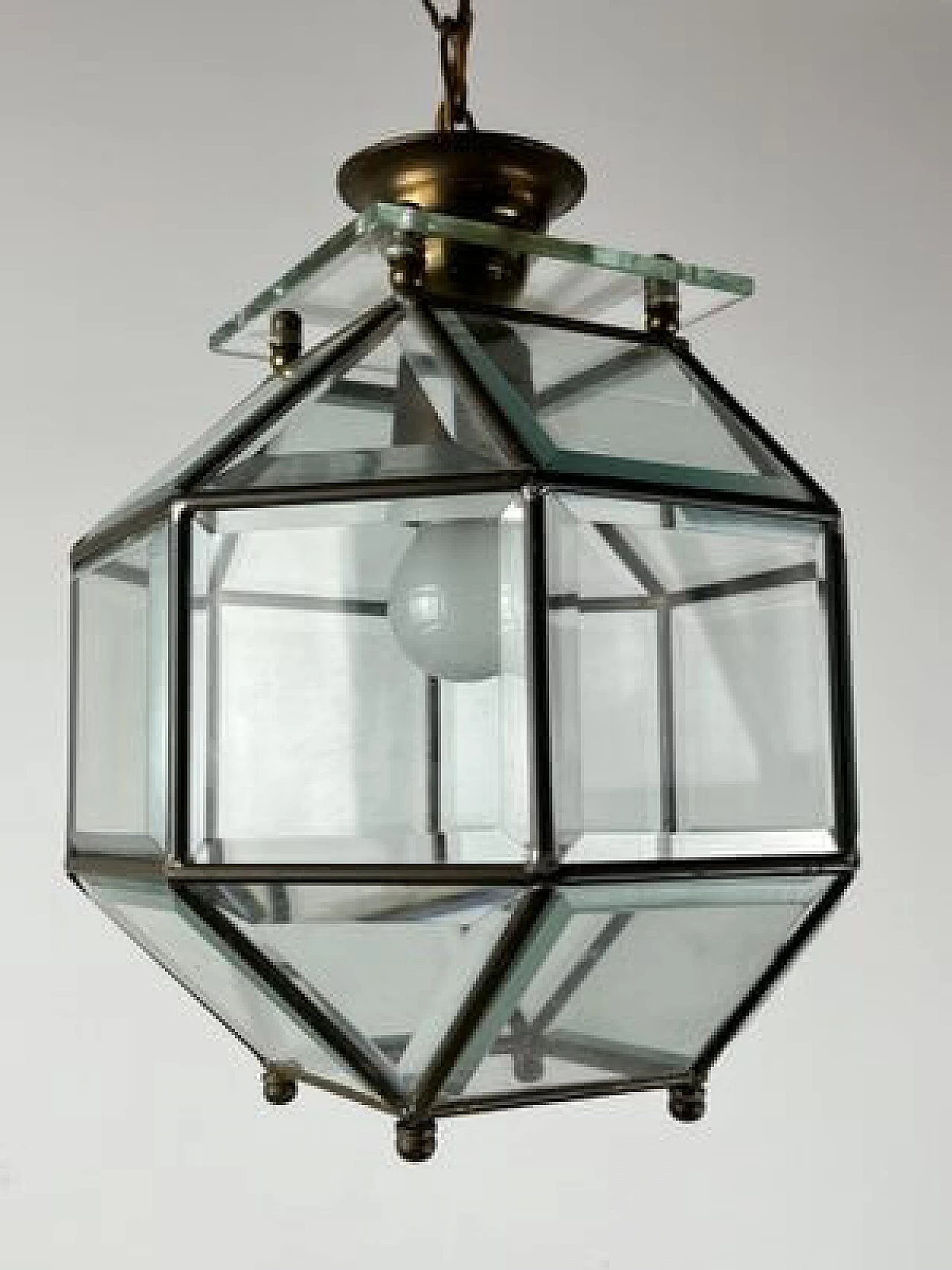 Brass Murano glass lantern chandelier, 1950s 4