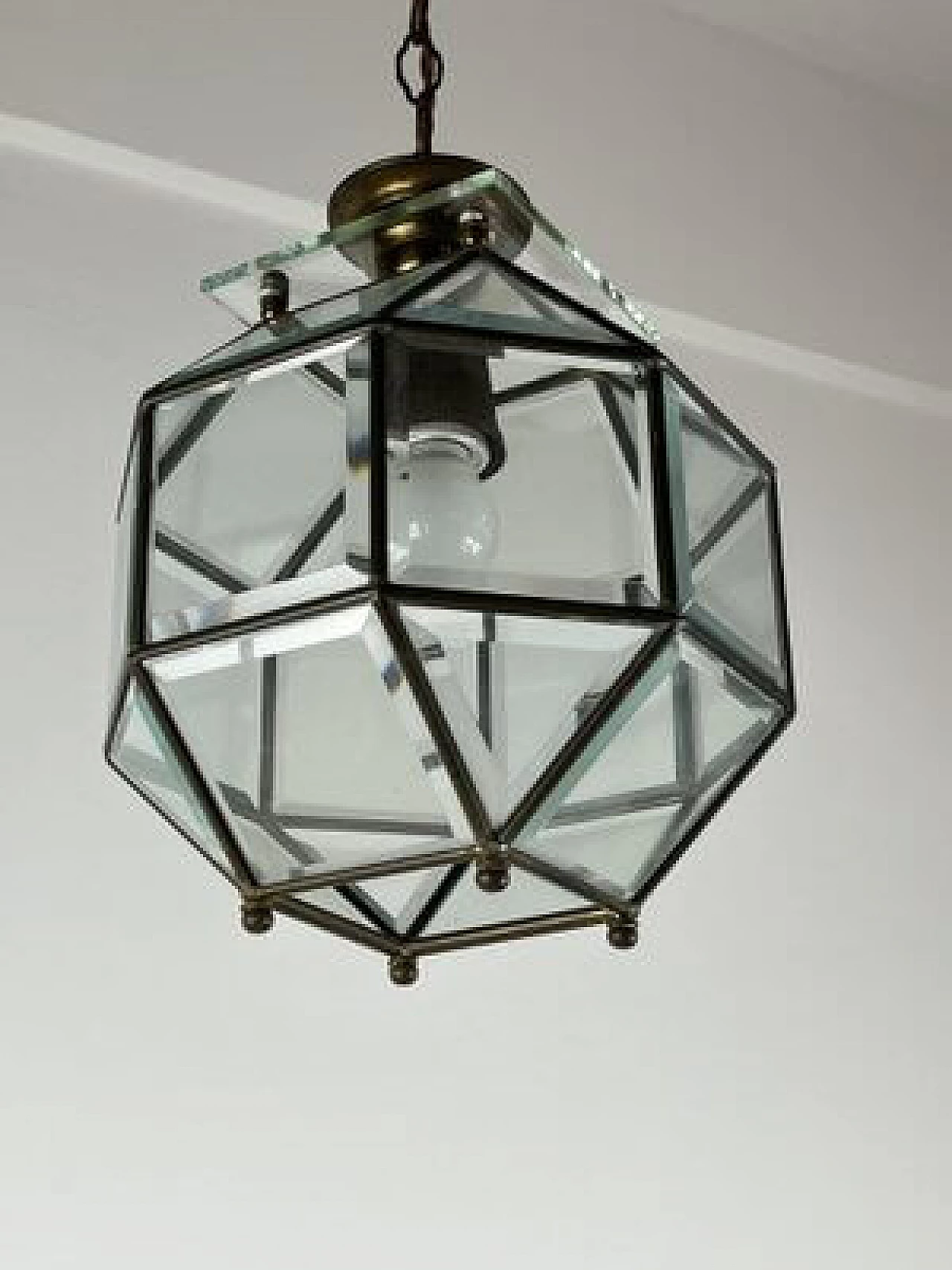 Brass Murano glass lantern chandelier, 1950s 5