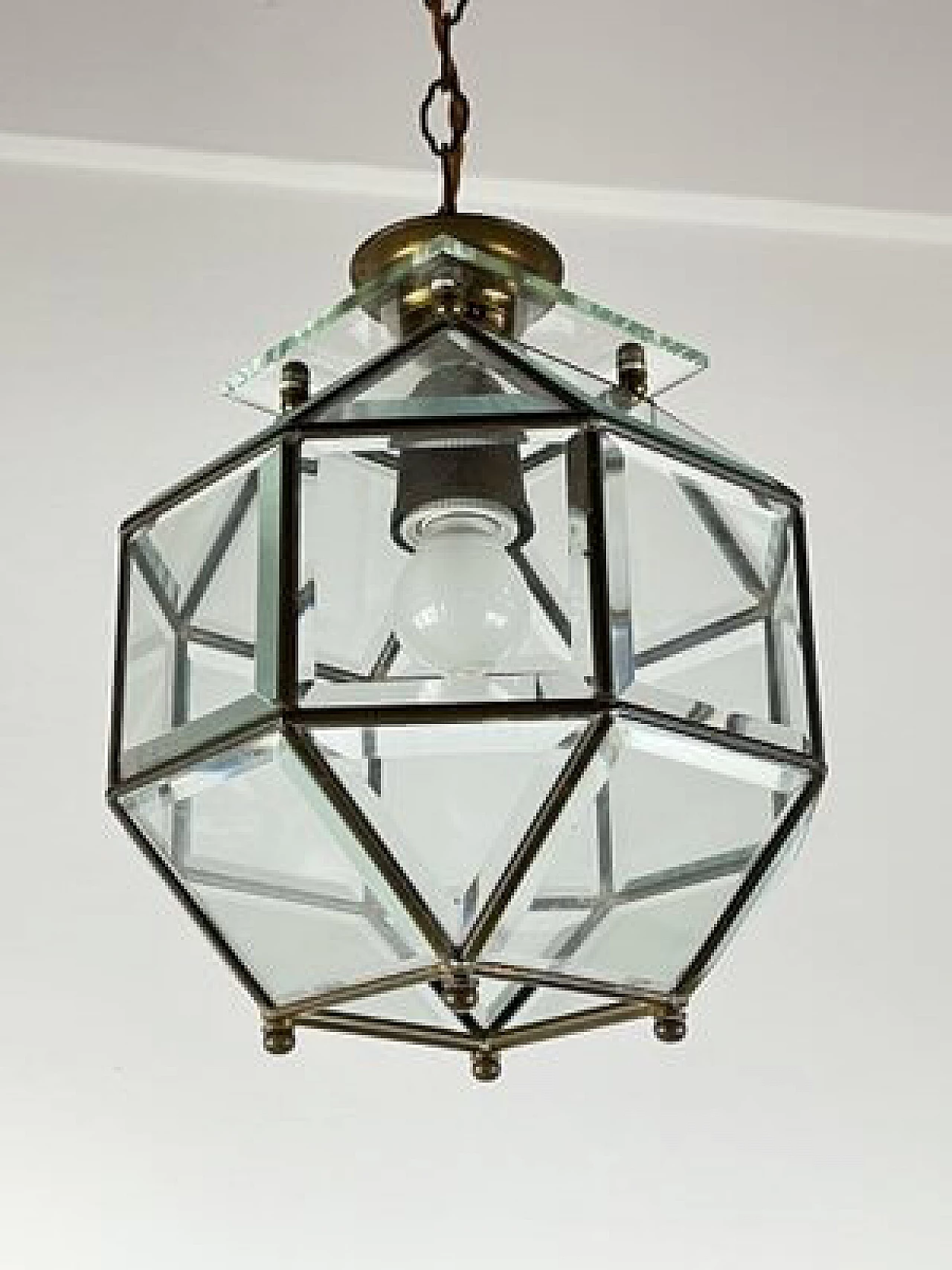 Brass Murano glass lantern chandelier, 1950s 6