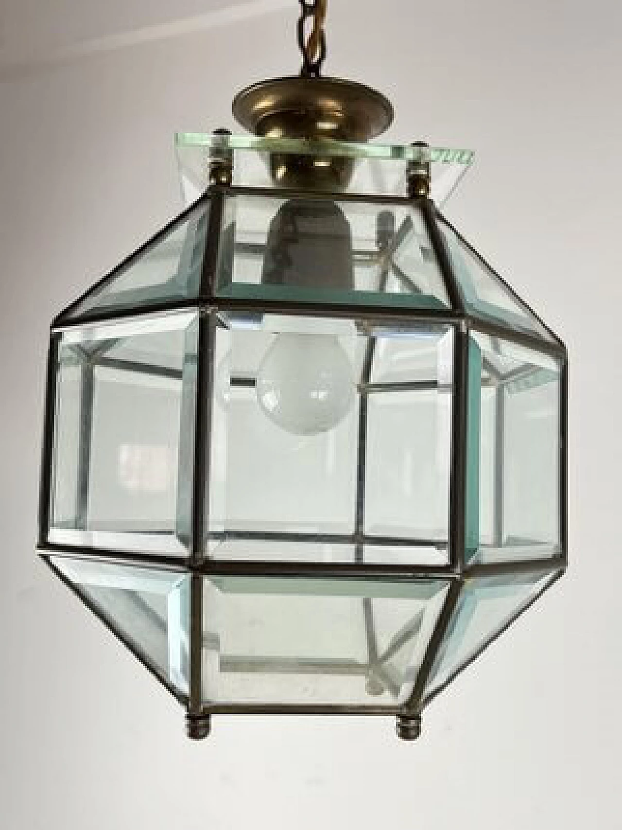 Brass Murano glass lantern chandelier, 1950s 7