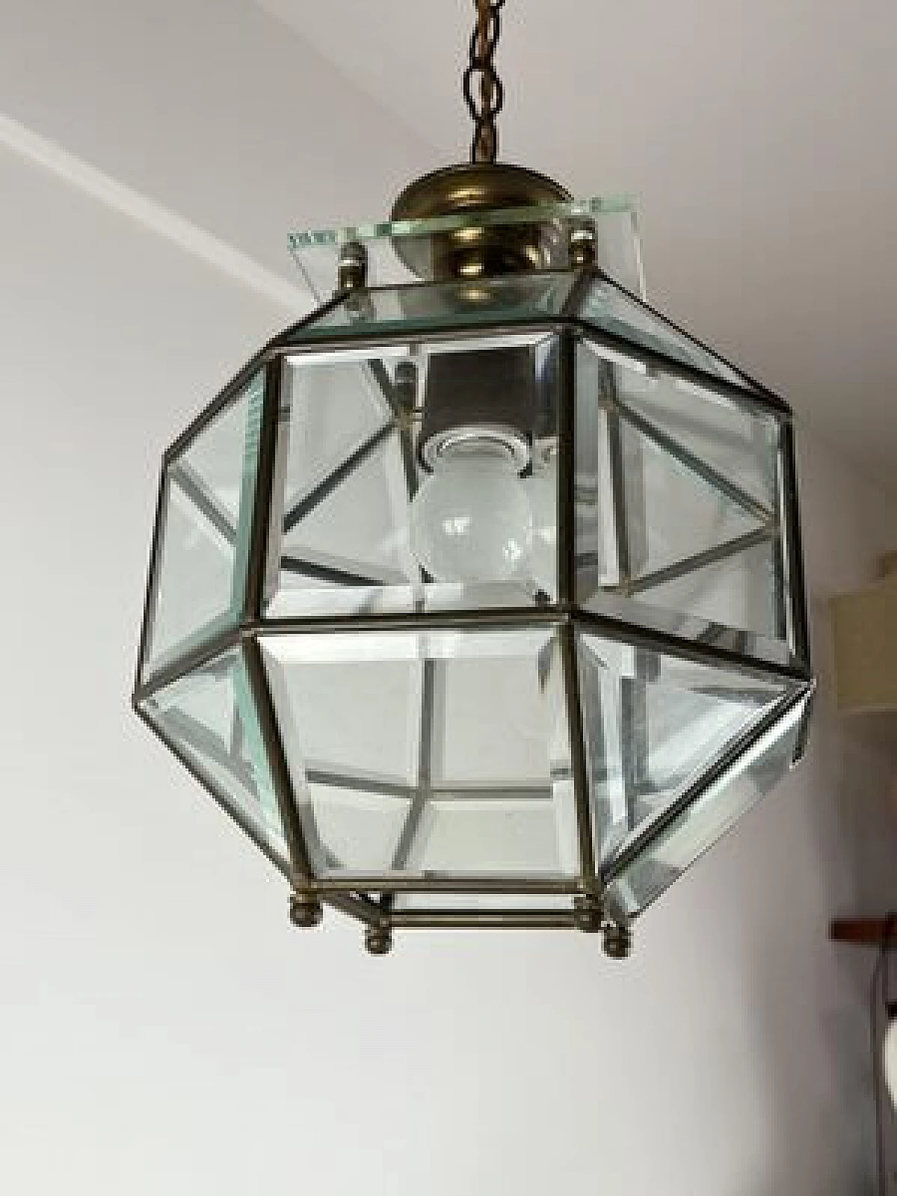 Brass Murano glass lantern chandelier, 1950s 8