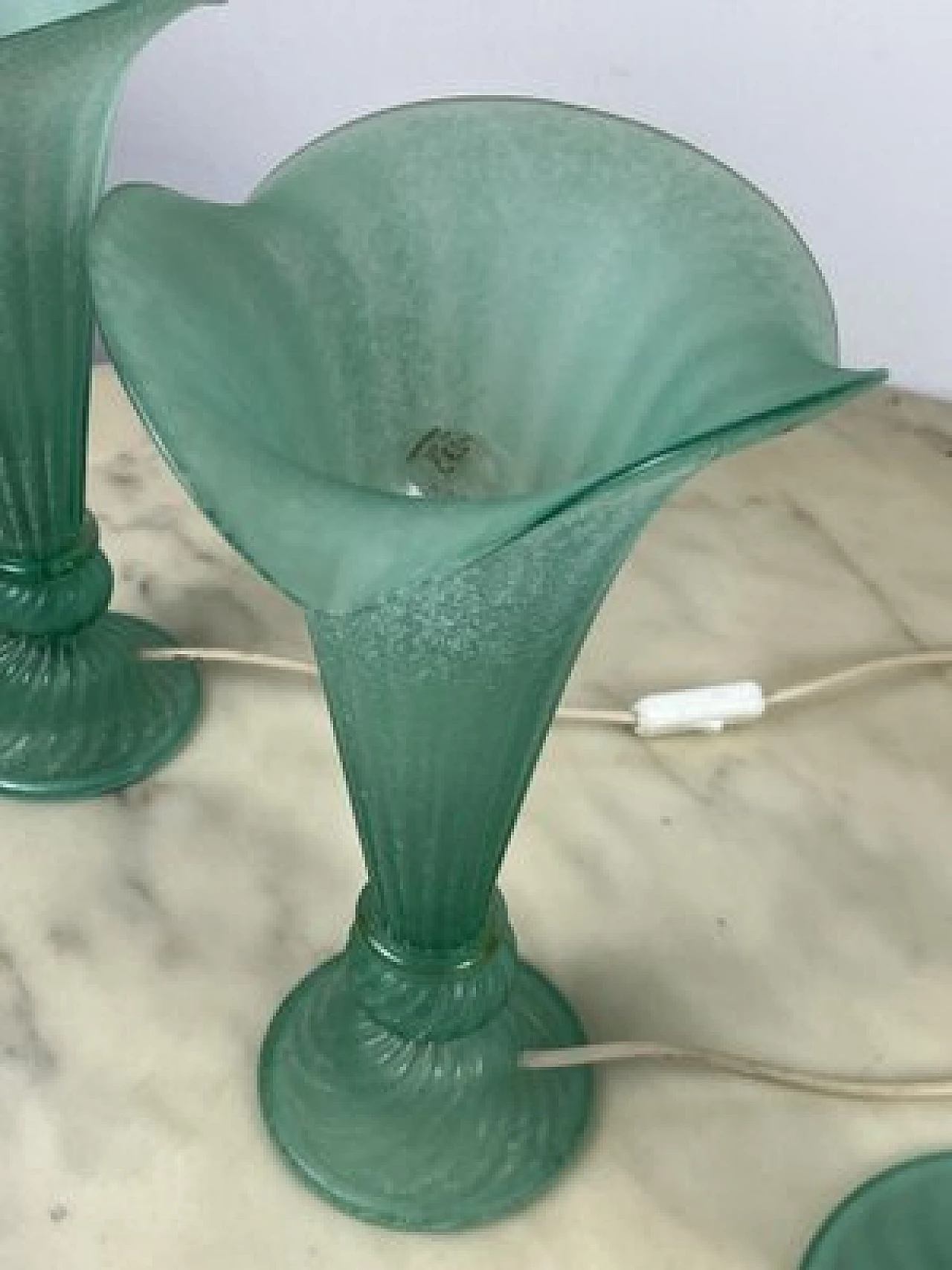 3 Green Murano glass table lamps in the shape of calla lilies, 1980s 9