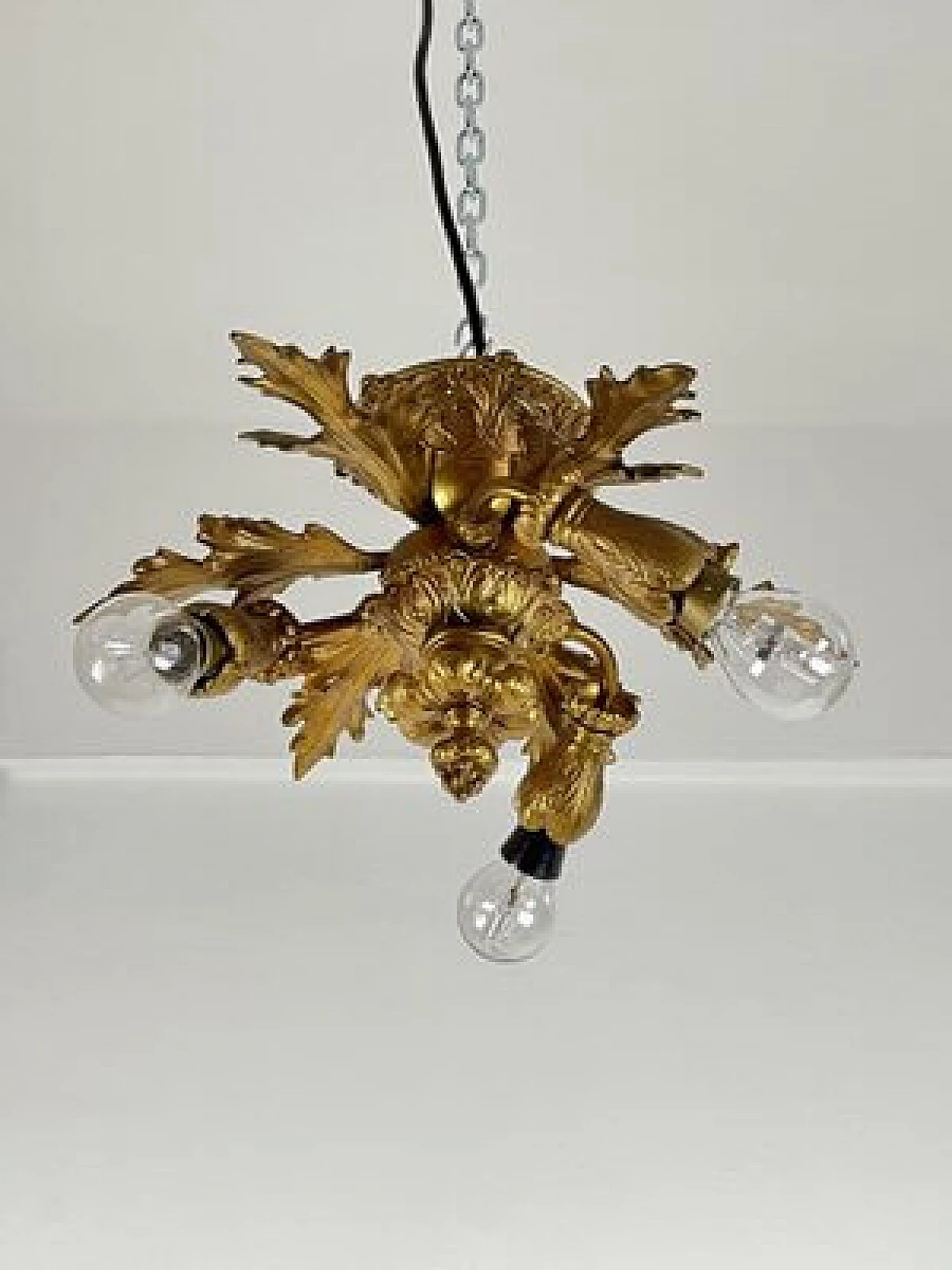 Three-light bronze chandelier, 1960s 1