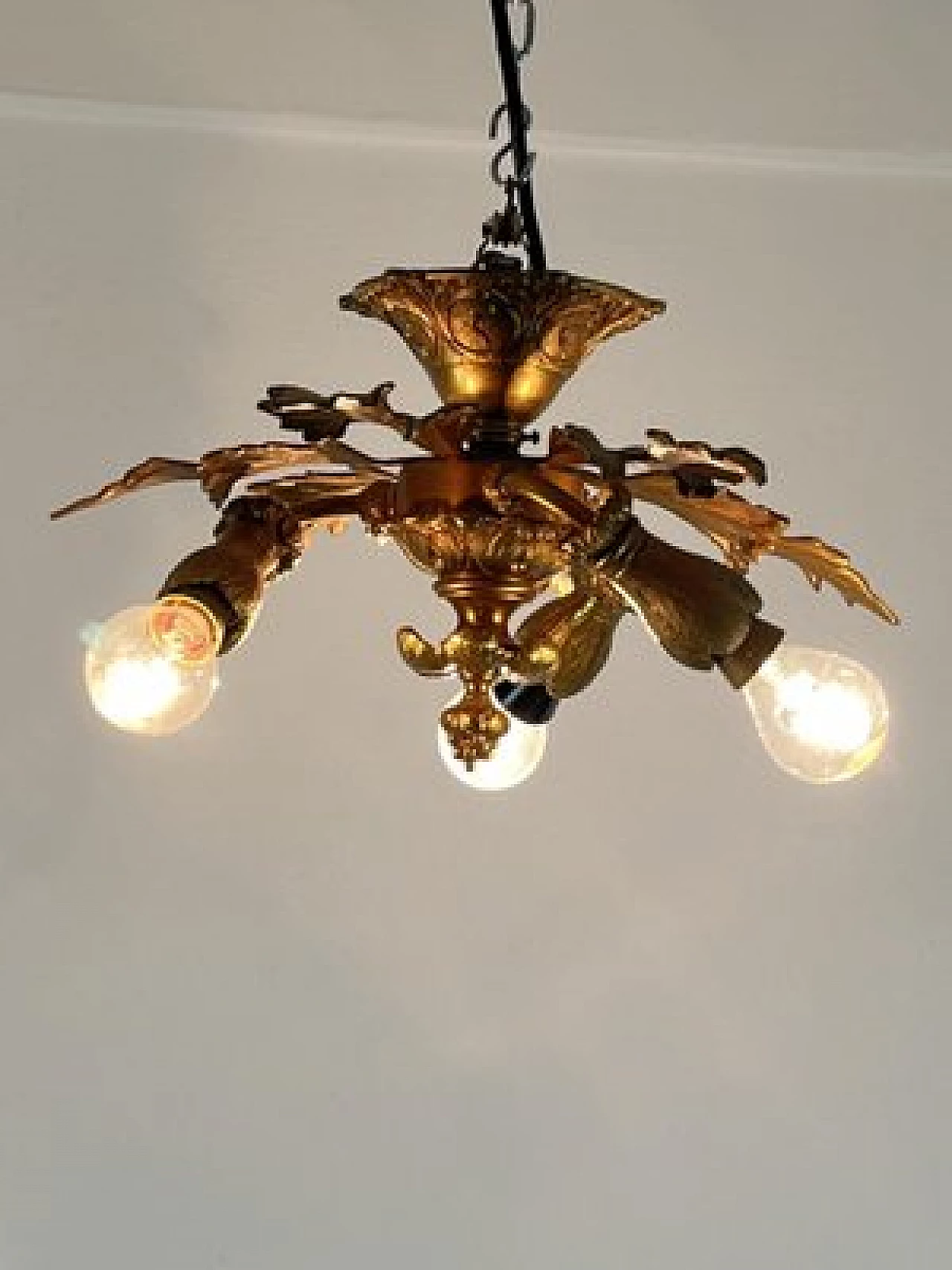 Three-light bronze chandelier, 1960s 2