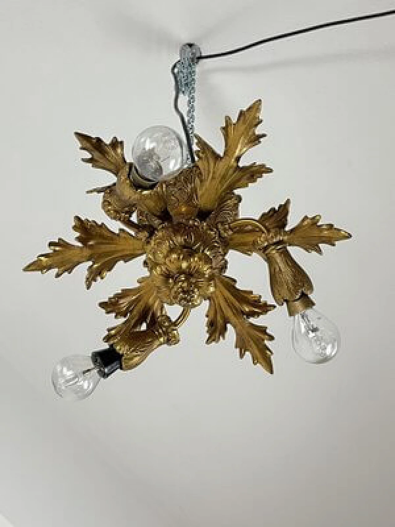 Three-light bronze chandelier, 1960s 5