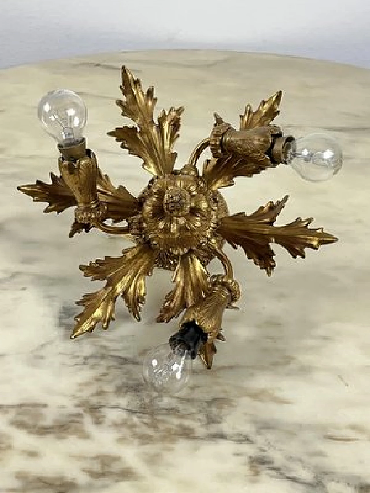 Three-light bronze chandelier, 1960s 6