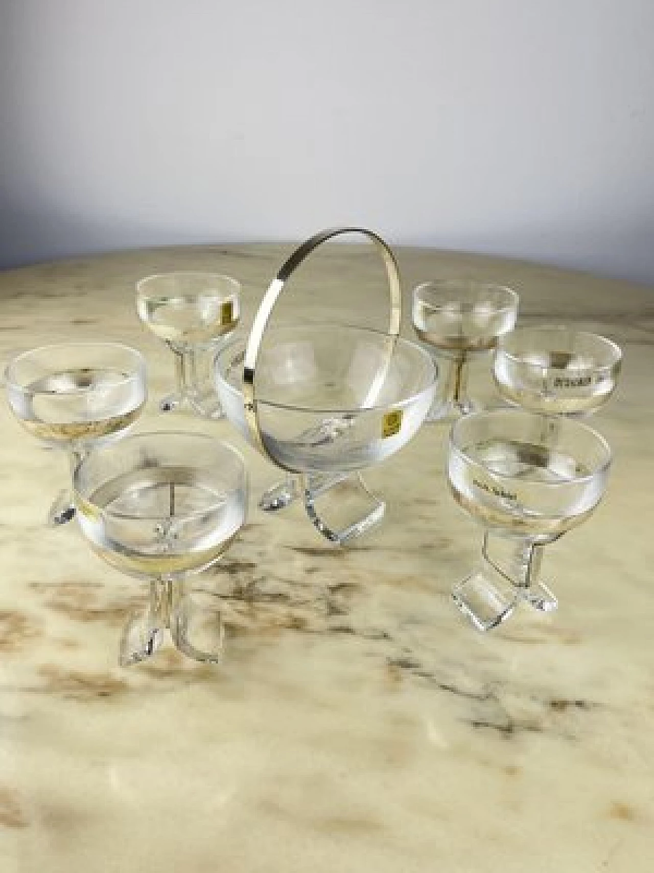 6 Glasses and bucket in crystal and 800 silver by Taddei Sestini for Kristall Krisla, 1970s 1