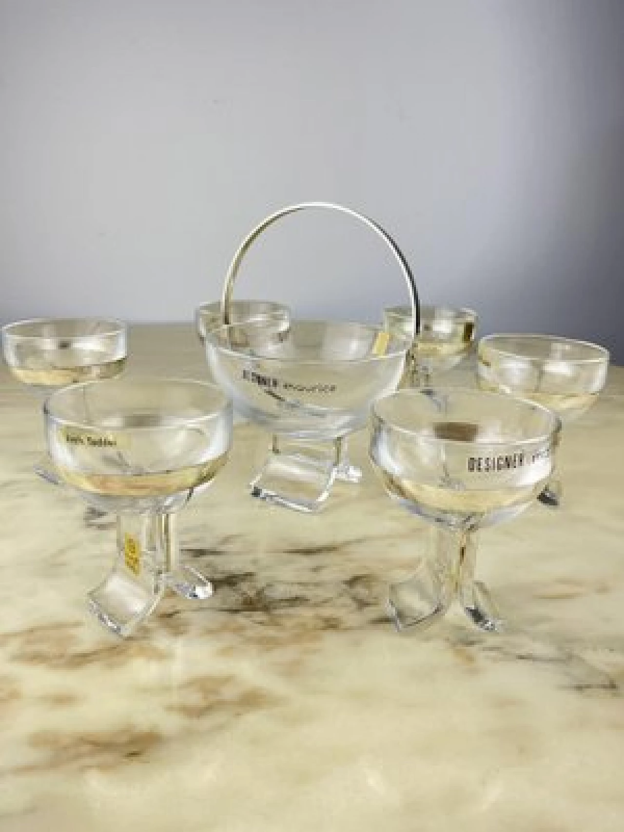 6 Glasses and bucket in crystal and 800 silver by Taddei Sestini for Kristall Krisla, 1970s 3