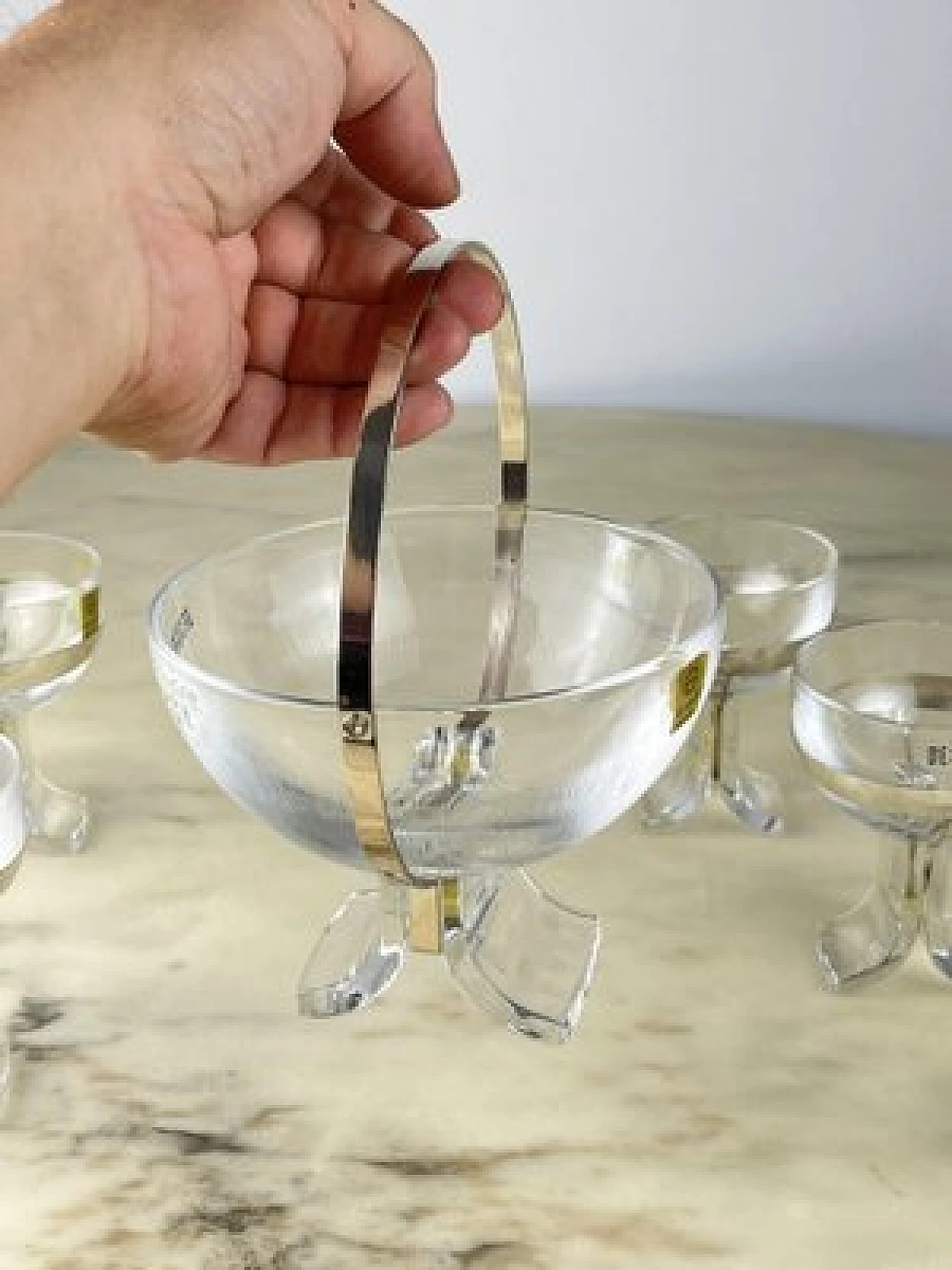 6 Glasses and bucket in crystal and 800 silver by Taddei Sestini for Kristall Krisla, 1970s 4