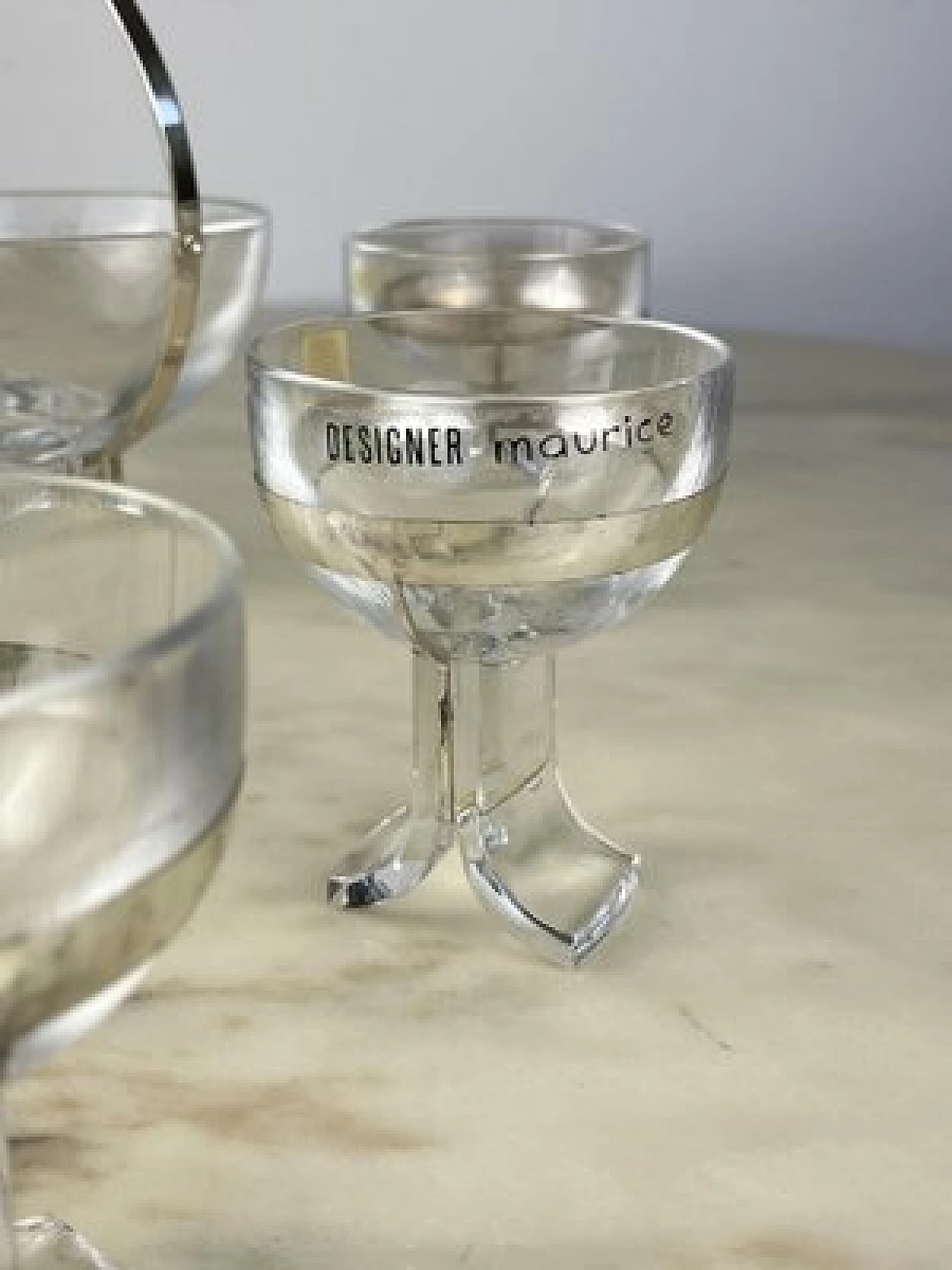 6 Glasses and bucket in crystal and 800 silver by Taddei Sestini for Kristall Krisla, 1970s 9