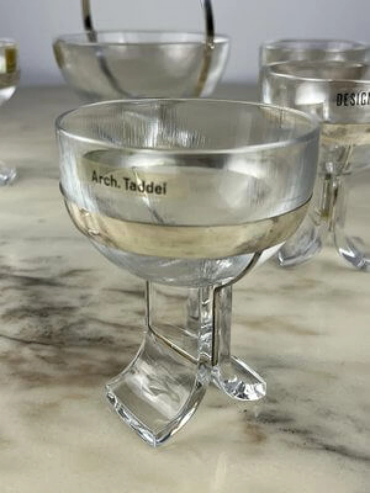 6 Glasses and bucket in crystal and 800 silver by Taddei Sestini for Kristall Krisla, 1970s 10