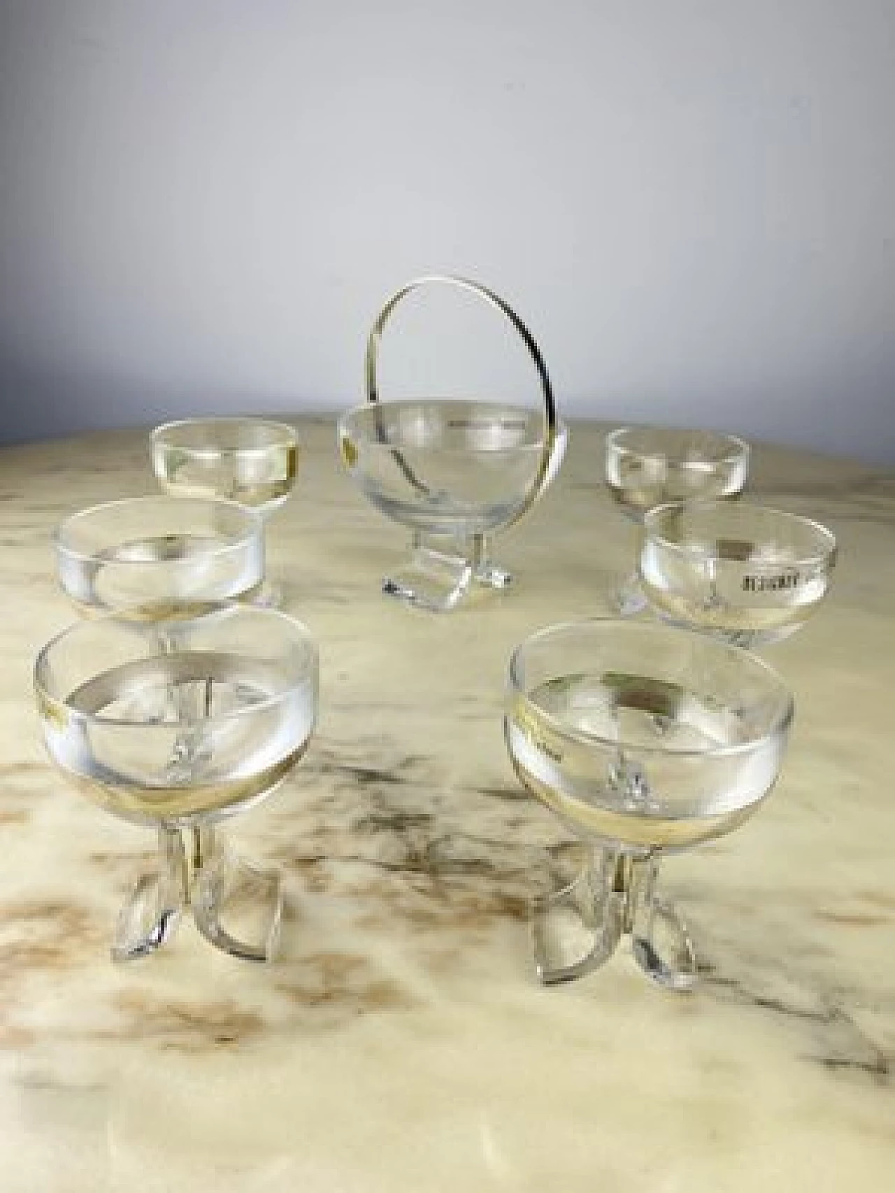 6 Glasses and bucket in crystal and 800 silver by Taddei Sestini for Kristall Krisla, 1970s 11