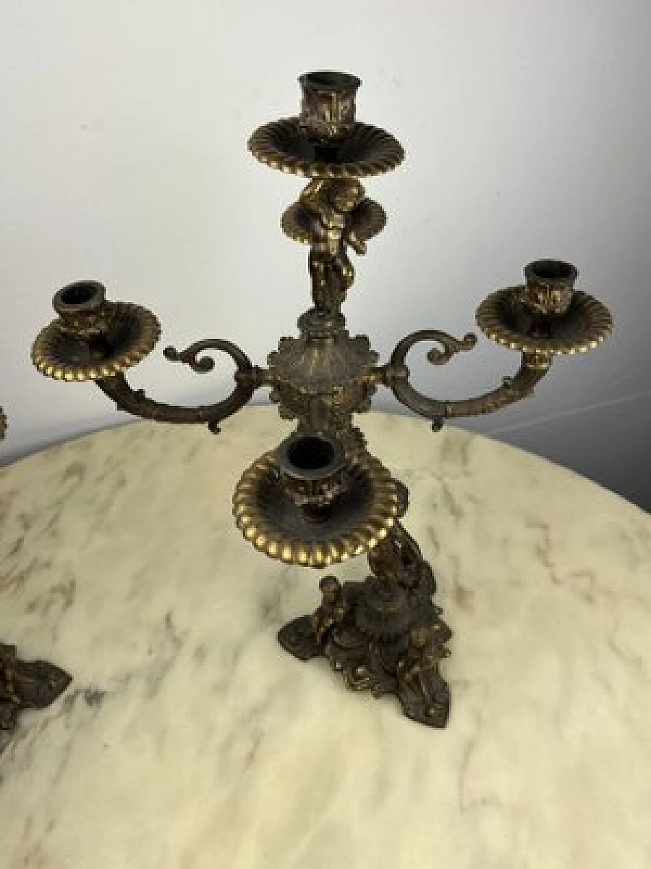 Pair of five-flame bronze candelabra, 1960s 2