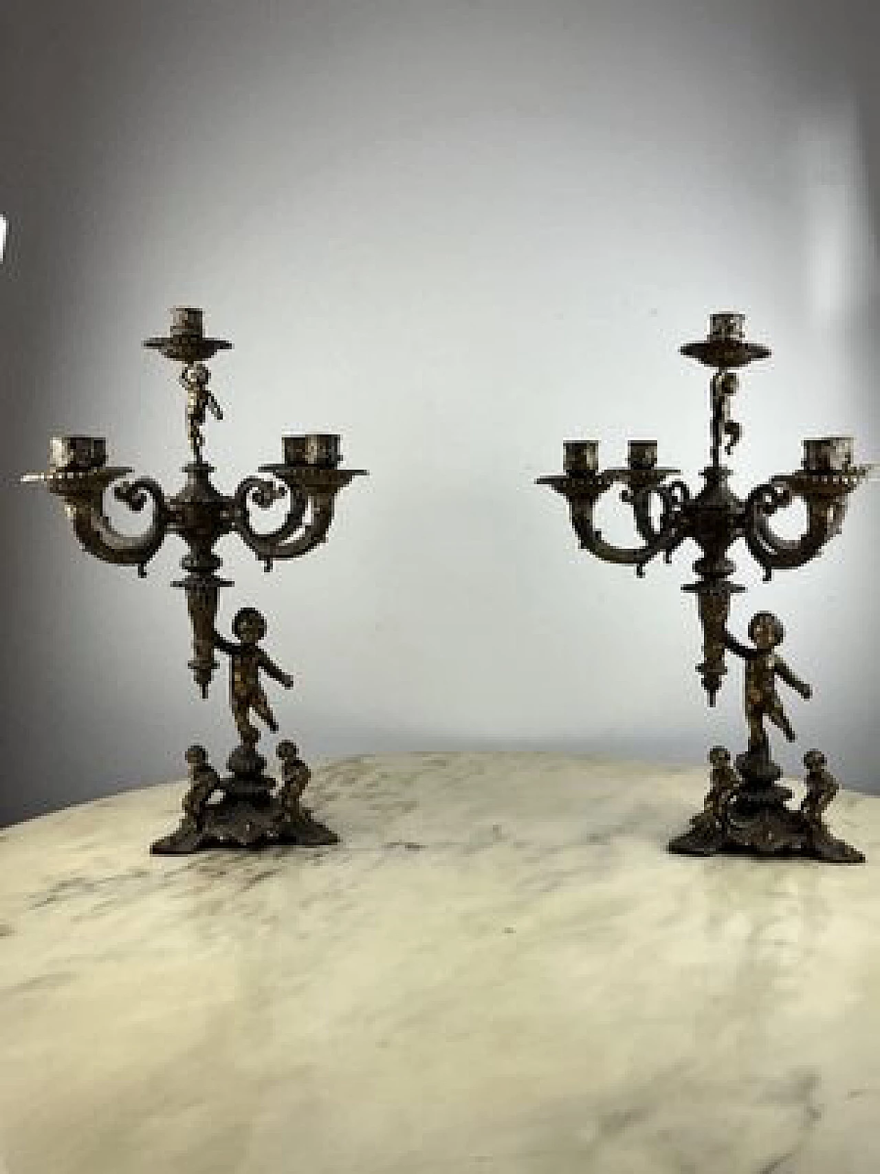 Pair of five-flame bronze candelabra, 1960s 8