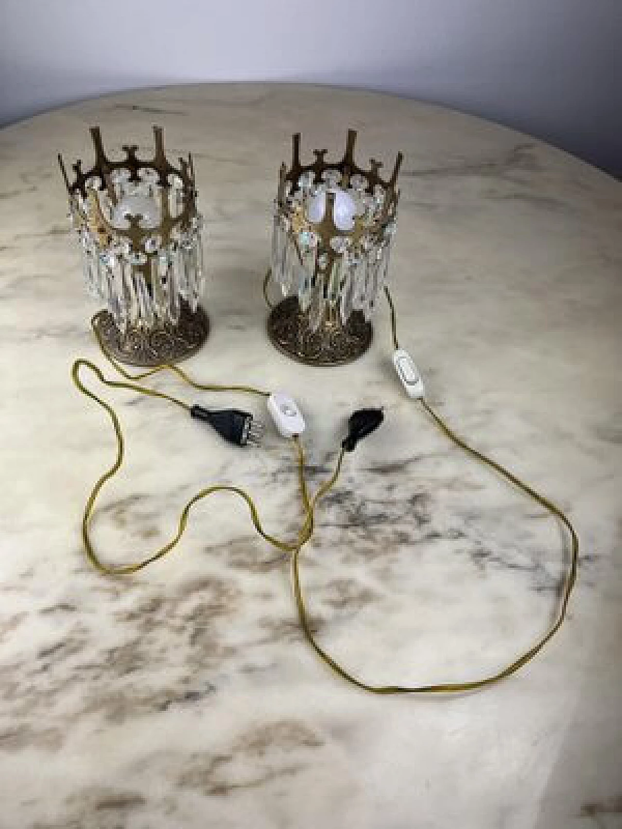 Pair of crystal and bronze bedside lamps, 1960s 2