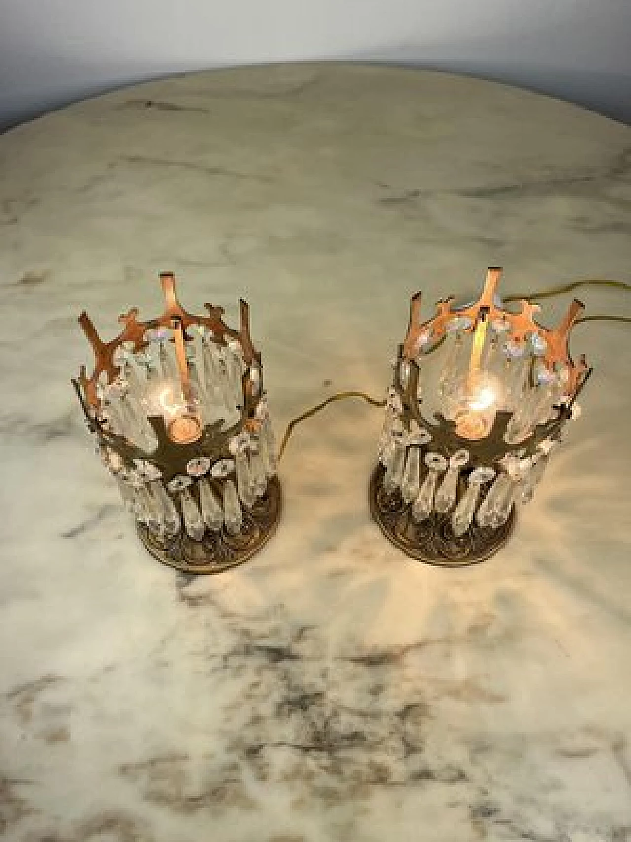 Pair of crystal and bronze bedside lamps, 1960s 3